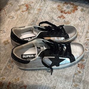 Golden Goose Silver and Black Sneakers